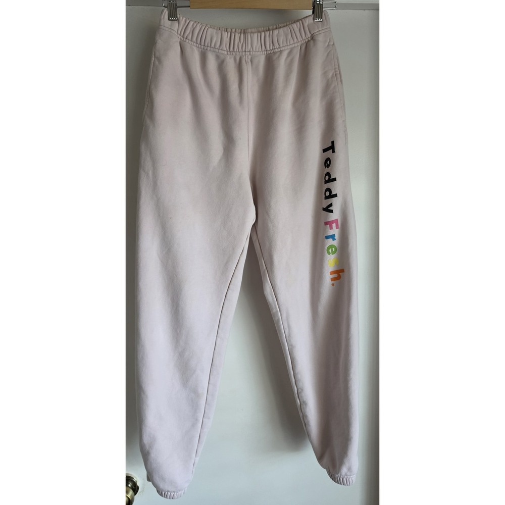 Teddy Fresh Sweatpants Size S Pink Logo Cotton Jogger Casual Streetwear Pants